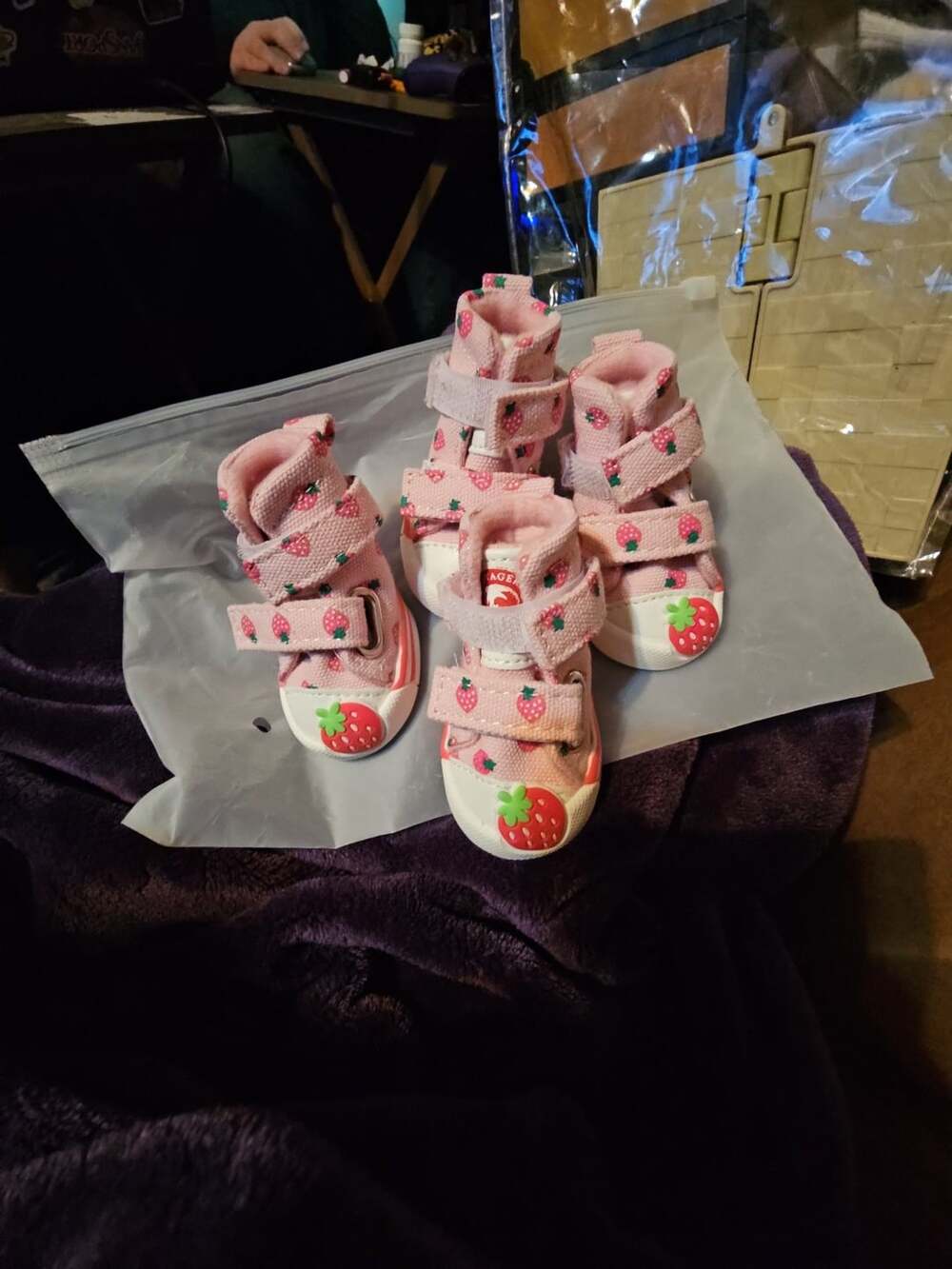 Lovoyager Pet Strawberry Dog Boots Size 4 Pink Canvas Non Slip